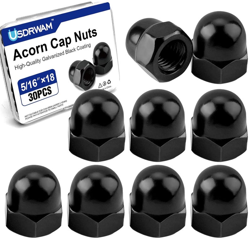 Usdrwam 30Pcs 5/16"-18 Acorn Cap Nuts, Zinc Plating-Black Hex Head Acorn Cap Nuts, Stainless Steel 18-8 (304) Hexagon Dome for Indoor Outdoor - Image 1